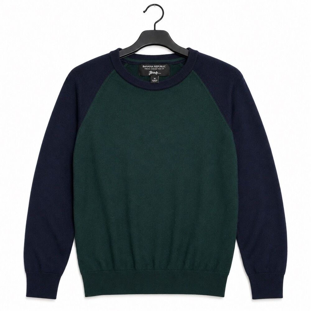 Banana Republic Men’s Merino Wool By Baruffa Sweater M Sea Green Navy Raglan